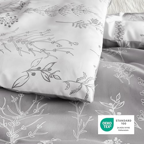 Image of Bedsure Full Comforter Set - Light Grey Bed Set, 3 Pieces Cute Floral Bedding, 1 Soft Reversible Botanical Flowers Comforter and 2 Pillow Shams