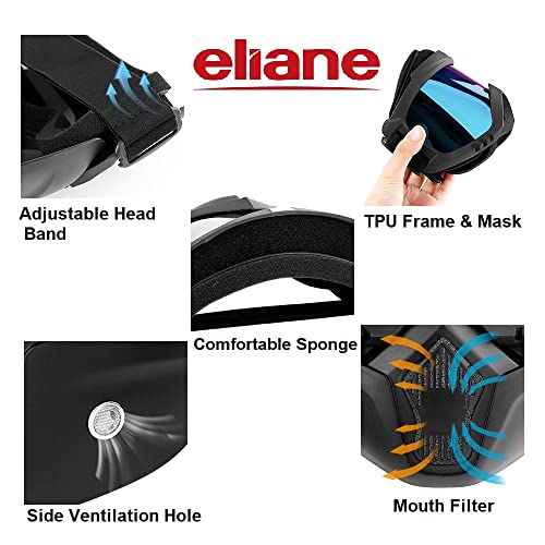 Eliane Reusable Goggle Mask Anti Scratch Uv Protective Face & Eyewear Windproof Dirt Shield with Soft Foam Padded Detachable Mouth Filter for Cycling Bike Off Road Racing Ride Unisex (Black Visor) (Image - 6)