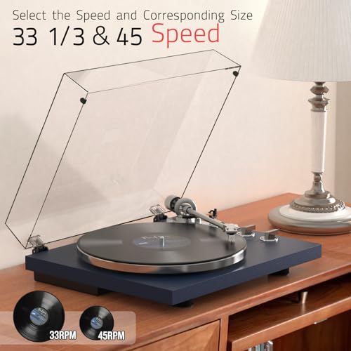 Image of Retrolife Vinyl Record Player Turntables BT Wireless Output Vinyls Players Belt-Drive 33 45 RPM Speed Phono Line USB Digital to PC Recording MM Cartridge AT-3600L Classic New Sleek Dark Blue