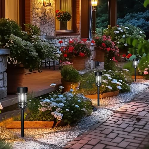 Image of GIGALUMI Solar Lights Outdoor Garden 8 Pack, Waterproof Solar Powered Pathway Lights Outdoor, Tungsten Glow for Yard Path Patio Landscape Walkway(Cold White)