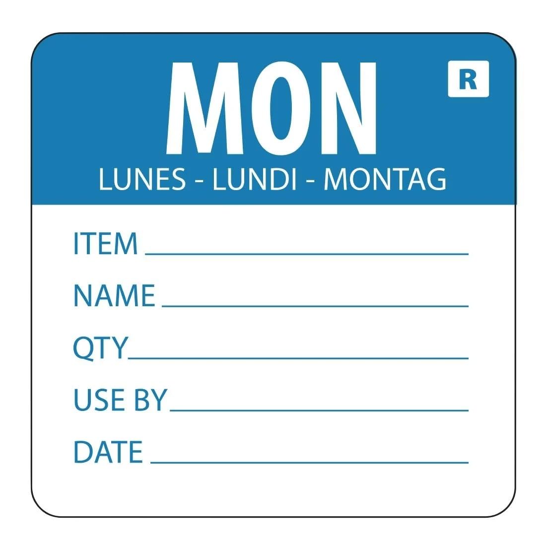 Vogue/Hygiplas L066 Day Of The Week Label, Monday, Blue (Roll of 500)