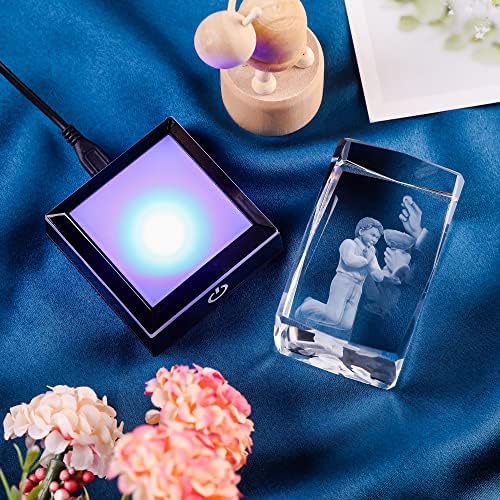Christening Gifts for Boys 3D Engraving Crystal Praying Boy Figurine First Holy Communion Gifts Keepsake Decorative Ornaments with LED Light Base Baptism Gifts for Boy Catholic