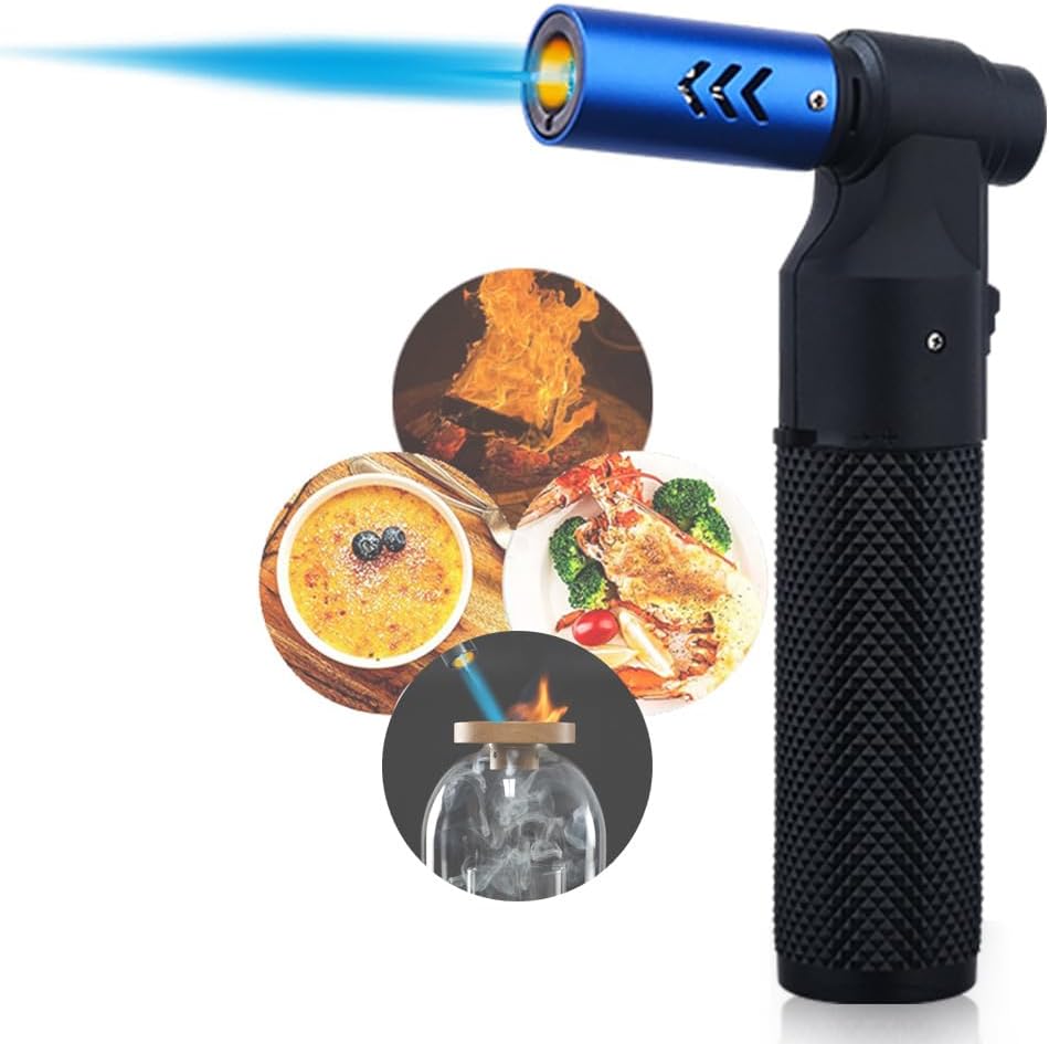HONEST Blow Torch Sleek Adjustable Butane Torch Cooking Torch Lighter Camping Home Use Welding Culinary Chef Coal Cocktail etc (Blue)
