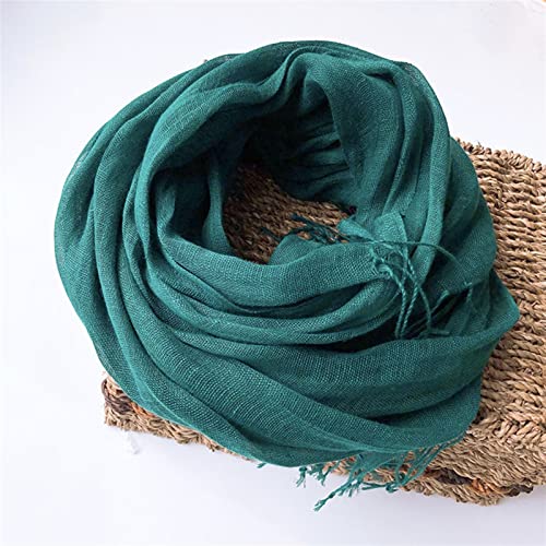 2 Pcs Linen Scarf Shawl for Women Solid Color Long Scarves Light Fashion Neckerchief Shawl, L21.7 X W70.9 (Color : Lake Blue+Dark Green, Size : 55x180cm)3