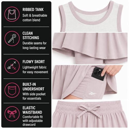 Image of Reebok Girls 2-Piece Short Set - Sleeveless Tank Top & Butterfly Shorts