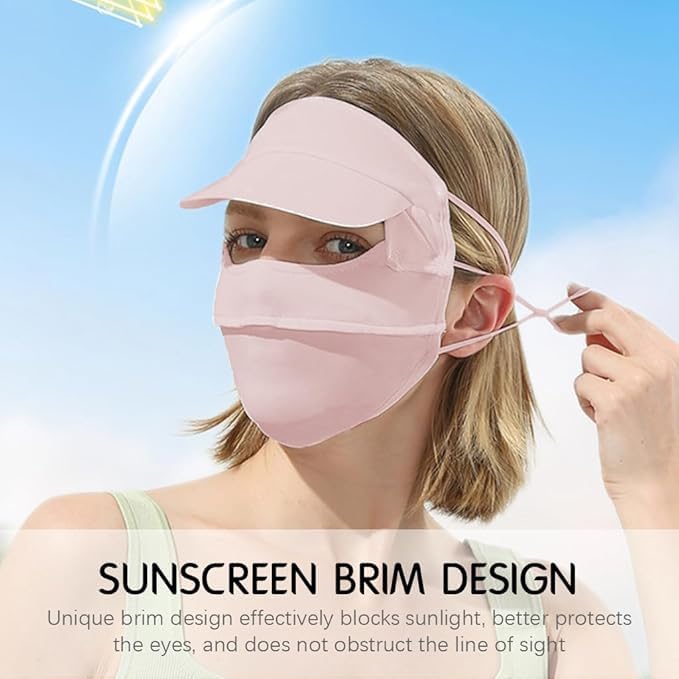 Image of Full Face Mask for Women Sun Protection, Face Cover Face Mask for Bikers with Detachable Brim, UPF 50+ Summer Cooling Outdoor Mask for Running, Hiking Pink