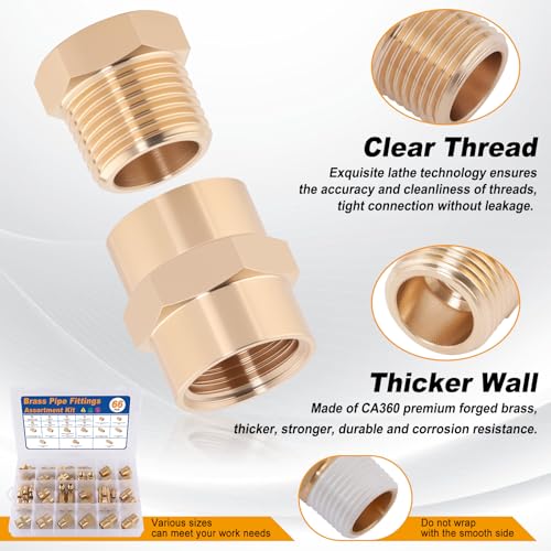 Image of KOOTANS 66PCS Brass Pipe Fittings Assortment Kit Pipe NPT Set | 1 /8 inch 1 /4 inch 3 /8 inch 1 /2 inch NPT Adapter Fitting, Reducer Bushing, Hex Nipple, Close Nipple, Reducing Hex Coupling, Pipe NPT Plug Set