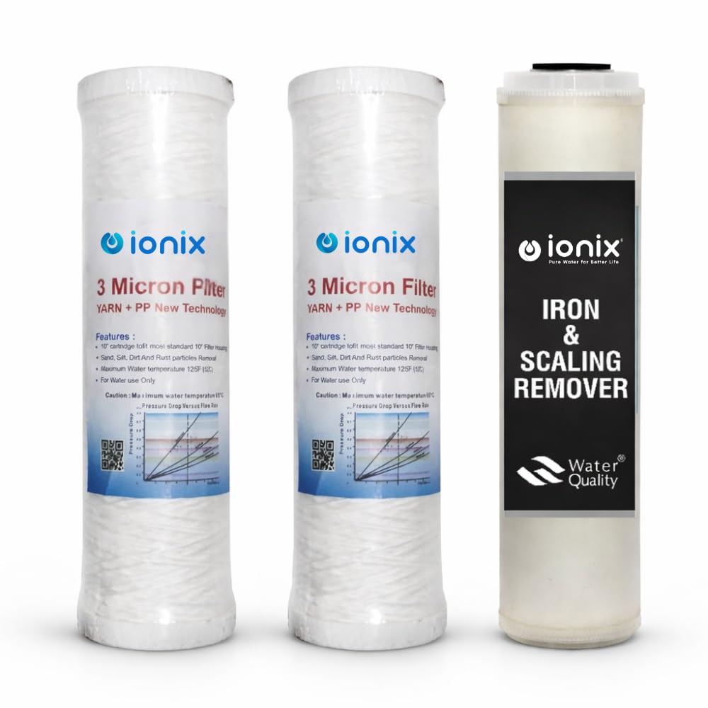 IONIX Annual Service kit for 2 Stage Washing Machine Iron Guard | 2 Sediment Filters & 1 Iron & Scaling Remover, 1 Set, White-image-1