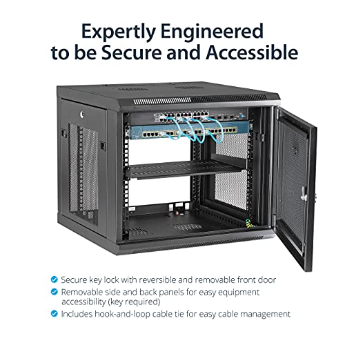 Image of StarTech 9U Wall-Mount Cabinet, 19in, 4-Post, 18.9in Deep (RK920WALM) | Enclosed locking server rack kit for IT data equipment, Adjustable depth 2.4-18.9in, SPCC steel, Assembled