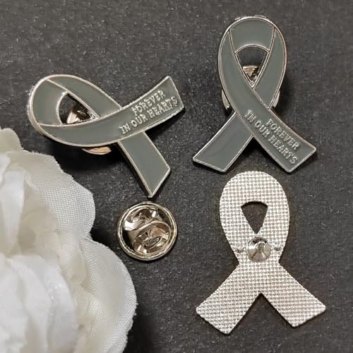 Image of 20 Pcs Funeral Ribbon Awareness Pins Memorial Lapel Brooches Forever In Our Hearts For Mourning Event