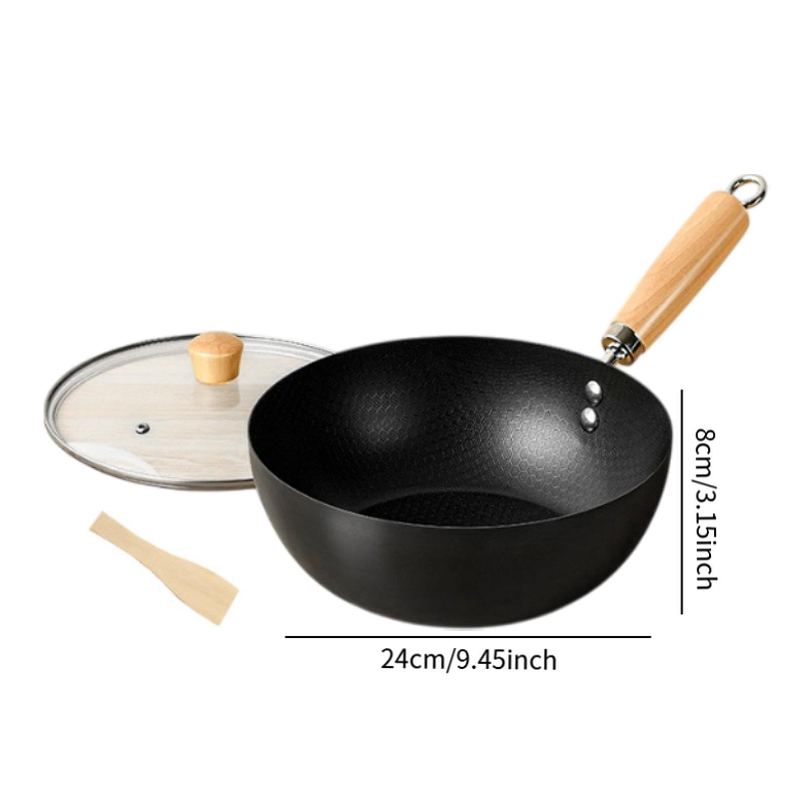 Ferro per Piano Cottura a Induzione con Manico in Legno E Coperchio di Cottura, 24 Cm