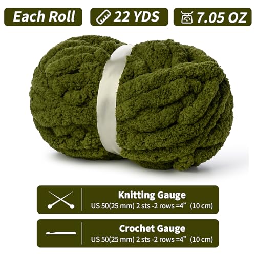 Image of 10 Pack of Jumbo Chunky Yarn for Hand Knitting,10# Super Bulky-Fluffy Chenille Yarn, 220 yds /70.5 oz Soft Thick Yarn for Crocheting Chunky Knit Throw Blankets.(Olive Green)