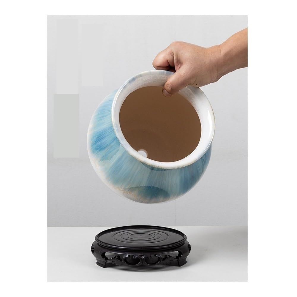 Dekoracyjne donice na rośliny doniczkowe, Spersonalizowana z podstawą, zielona okrągła ceramiczna doniczka na kwiaty, oddychający sukulent Bonsai, Idealne doniczki dla roślin do użytku wewnątrz i
