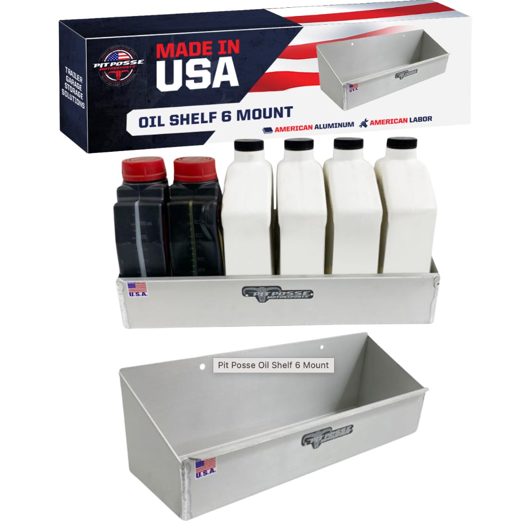 563 Oil Shelf Caddy Six Bottle Rack Holder- Made in USA - Holds 6 Quarts of Automotive Motor Engine Oil - Enclosed Race Trailer Shop Garage Aluminum Storage Organizer (Silver)