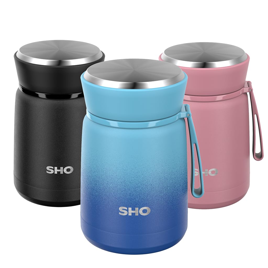 SHO Food Flask - Vacuum Insulated, Double Walled Stainless Steel Food Flask & Food Container - 10 Hours Hot & 20 Hours Cold - 530ml 800ml - BPA Free (Deux Bleu, 530ml) โ image 1