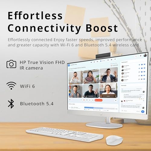 Image of HP 27 inch FHD Touchscreen All-in-One Desktop, Intel Core Ultra 7 255U, 16GB DDR5 RAM 1TB SSD, Wi-Fi 6, Bluetooth 5.4, 9H DVD & Wireless Keyboard & Mouse, Windows 11 Pro, White