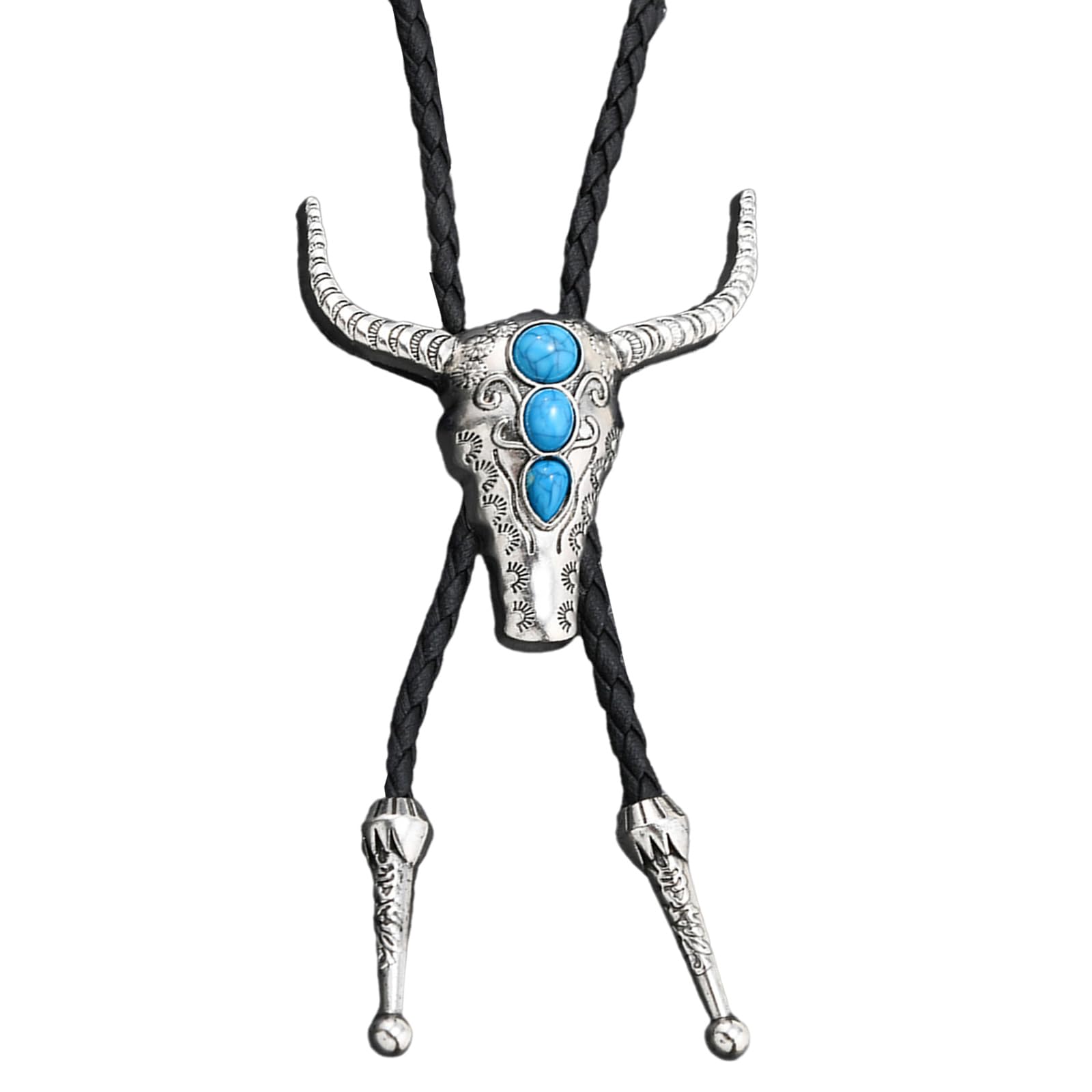 Mllepjdh Vintage Western Decent Lariat Tie Bullhead Stone Necktie Punk Necklace Costume Accessory Lariat Cowboy Bolo