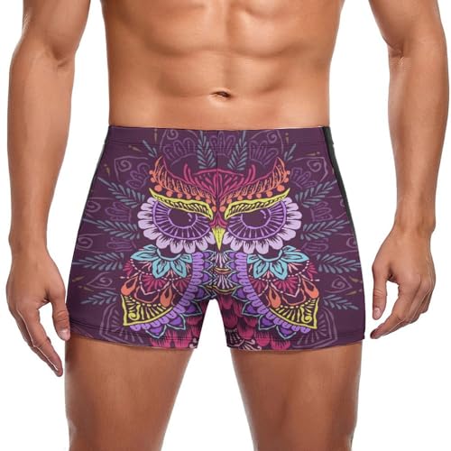Slip short de bain homme imprimé chouette boxer swimming trunks confortable pour la natation