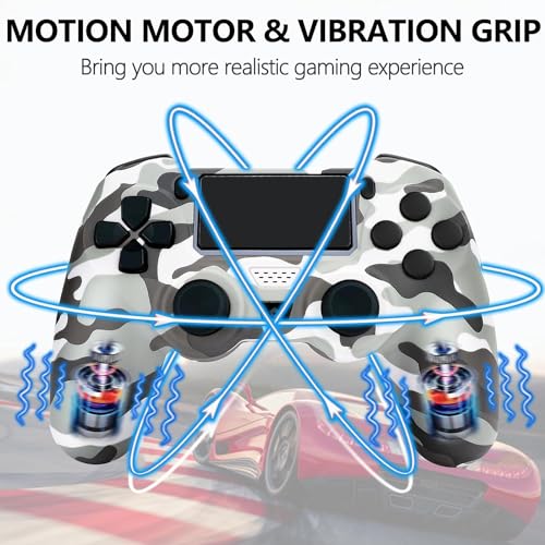 Dliaonew Wireless Controller for PS4, 2 Pack Remote Control Compatible with Playstation 4/Slim/Pro with Dual Vibration/Audio/Six-axis Motion Sensor/Game Joystick - Camo Blue + Camo Grey Gamepad - Thumbnail 4