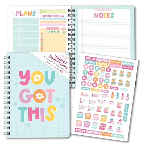 Undated Daily Planner Notebook - Undated Planner Notebooks, Daily To Do List Planners, To Do List Notebook for Work Organization, Day Schedule Planners for Kids and Adults