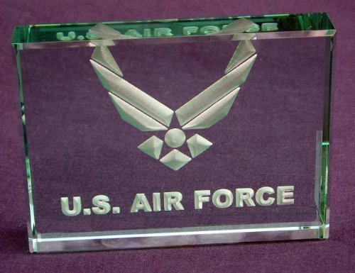 U.s. Air Force: Hand Carved Etched Glass Paperweight #TOP1