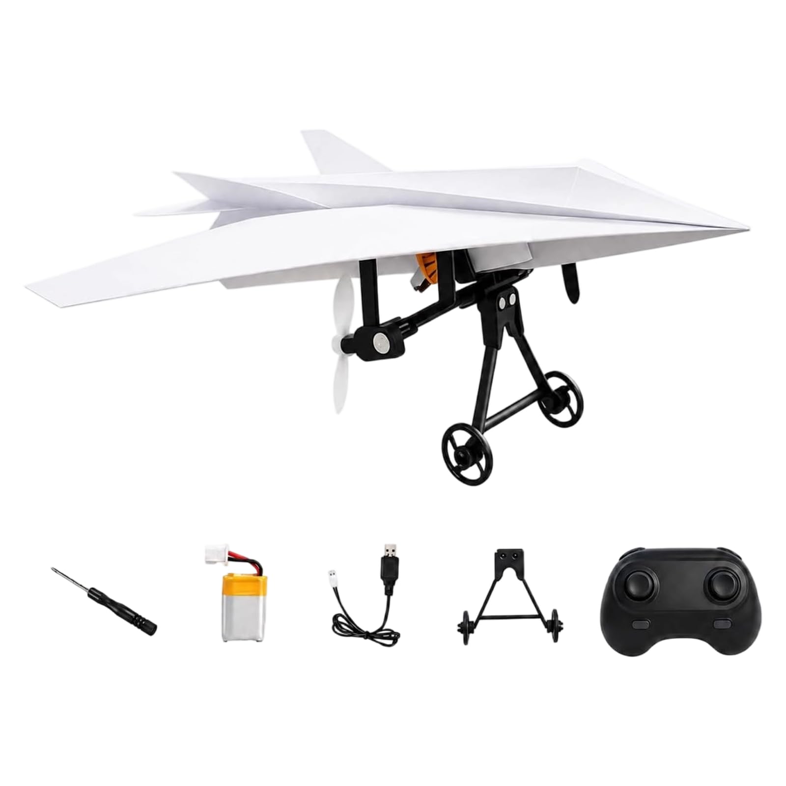 Remote Controlled Paper Plane Kit, Dual Propeller RC Glider, DIY Outdoor Flying Toy Gift for Boys Children with 1 Battery, No Pre-made Paper Plane Included