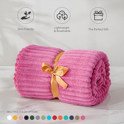 Image of BEDELITE Fleece Throw Blanket for Couch - 3D Ribbed Jacquard Soft and Warm Decorative Fuzzy Blanket - Cozy, Fluffy, Plush Lightweight Hot Pink Throw Blankets for Bed, Sofa, 50x60 inches