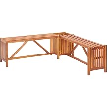 Outdoor Garden Corner Bench with Planter, Wooden Garden Bench Box Outdoor Furniture Plant Decor for Garden, Patio, Backyard, Porch and Deck, 46.1"x46.1"x15.7" Brown,590 -AA