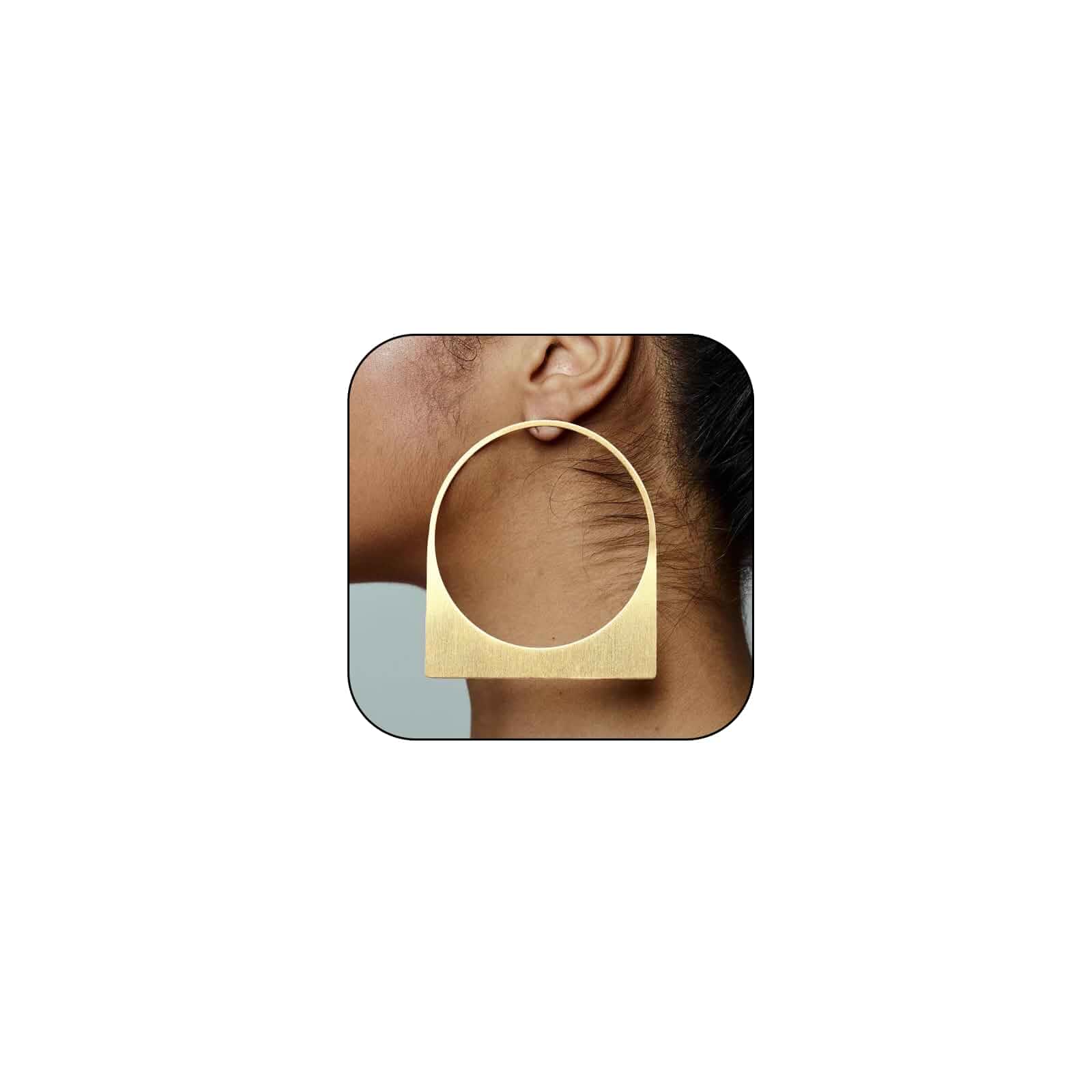 Large Gold Hoop Earrings, 14k Plating Big Chunky Geometric Hollow Brushed Metal Sheet Drop Dangle Huggie Studs Womens Statement Jewelry Gift (Hollow Gold)