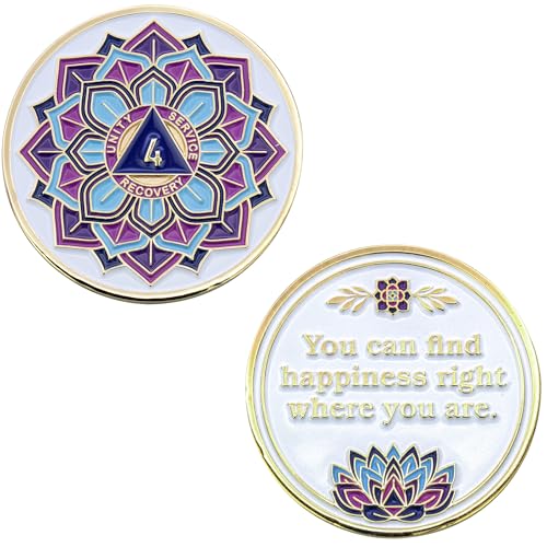 4 year aa coin - sobriety mint 39in bloom39 lotus flower recovery medallionchip - whitegold