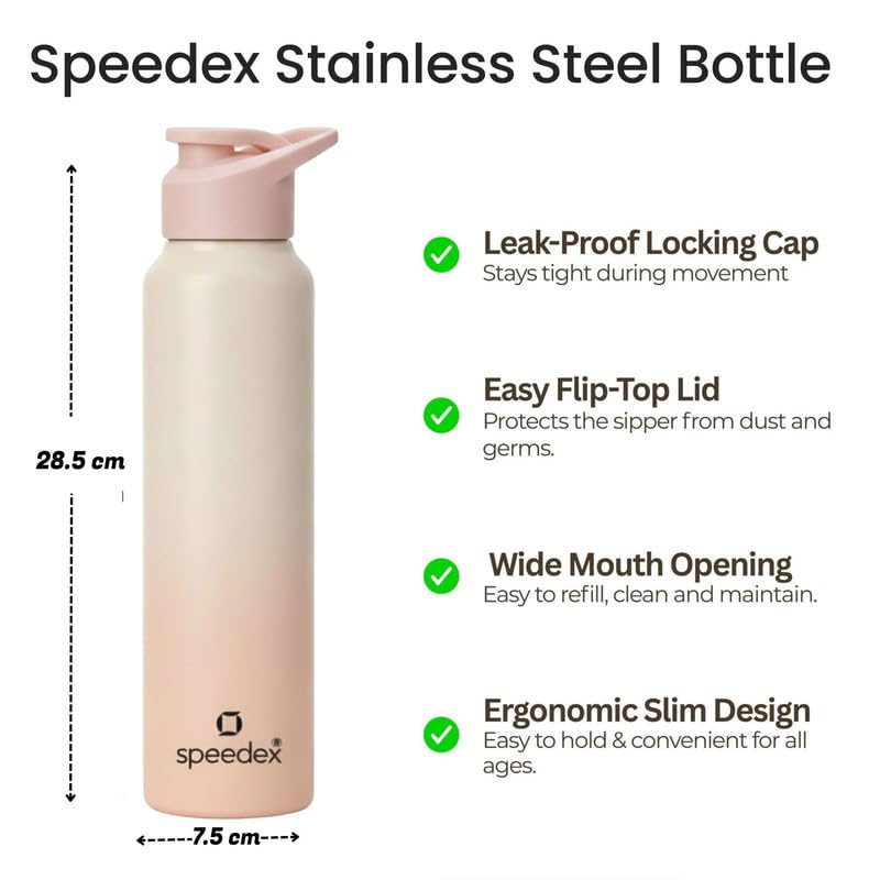 Image of Speedex Stainless Steel Water Bottle 1 Ltr, Leak Proof Sipper Cap, BIS Approved 1000 ml Metal Bottle For Daily, Office, School, Gym, Travel Use for Men, Women, Kids, Adults, Peach Orange, Set of 3