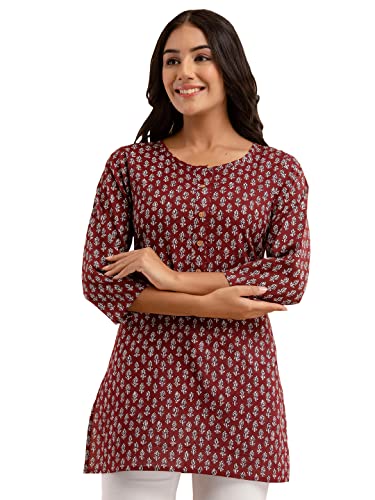 Image of feranoid Women Cotton Printed Straight Short Kurti