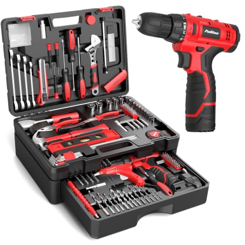 Image of PULITUO Cordless Drill Set,12V Power Drill Set with Battery and Charger, Electric Driver /Drill Bits, 3 /8'' Keyless Chuck,21+1 Torque Setting, 180 inch-lbs, with LED Electric Drill Set (Red)