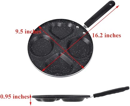 Egg Frying Pan 4 Cup, Nonstick Pancake Pan Heart Shape Egg Cooker Pan Blini Griddle Crepe Pan Silver Dollar Pancake Maker for Frying Eggs, Burgers, Bacon, 100% PFOA Free Coating