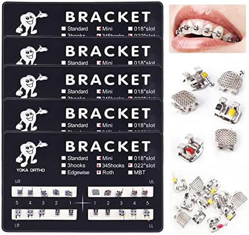 Dental Bracket, Brackets for Braces, 5 Sets 100 Pcs Dental Braces Teeth Model Mini MBT Brackets MBT 022 Slot Bondable, 345 Hooks. (Mini Roth 022 Slot 345 Hooks)