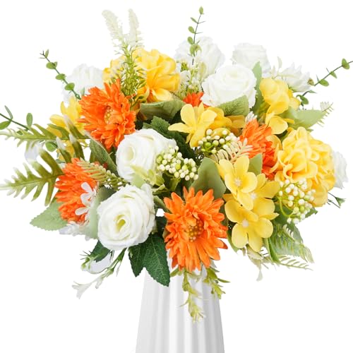 Fairblo Fleurs de Roses Artificielles Pivoines Orange en Soie Hortensia Fleurs Artificielles Faux pour Mariage, Maison, Jardin, Fête, Bureau Décor