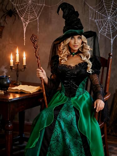 Robe de sorcière de luxe GOLDSTITCH avec velours extensible pour Halloween - 3