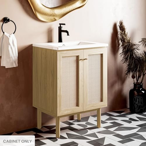 Image of Swiss Madison Classe 24 inch Freestanding Bathroom Vanity Cabinet Without Top in Natural Oak