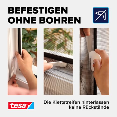 tesa Insect Stop Comfort Fliegengitter für bodentiefe Fenster - Insektenschutz selbstklebend - Fliegen Netz ohne Bohren - 120 cm x 240 cm - Weiß (Leichter Sichtschutz)