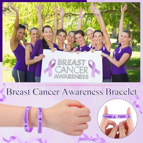 Image of Qilery 120 Pcs Purple Ribbon Awareness Items Gifts Set - Alzheimer's Lapel Pins, Epilepsy Awareness Bracelets, Domestic Violence Pens, Organza Bags for Lupus Pancreatic Cancer Survivor Event Charity