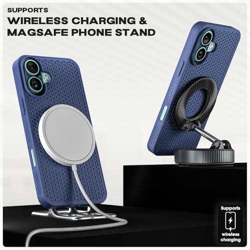 Image of Pikkme Back Cover for iPhone 16 | Honeycomb Cooling Design | Silicone Heat Dissipation | Mag-Safe Compatible | Shockproof Camera Protection Bumper Case (Blue)