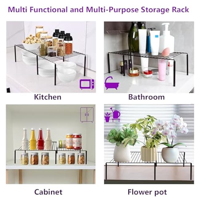 1Pack Freezer Shelf Rack, Expandable Metal Freezer Shelf Organizer, Space Saving, Adjustable Kitchen Freezer Shelf Organizer for Fridge, Pantry, Cupboard & Countertop