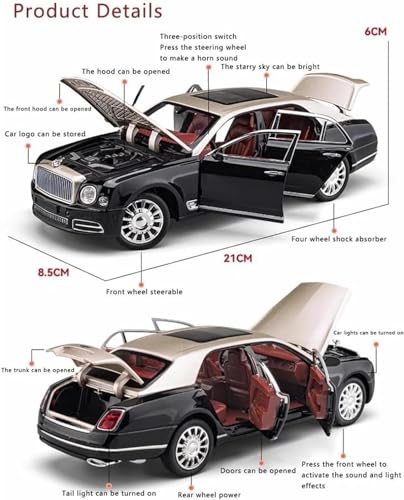 Image of Die-Cast Zinc Alloy 1:24 Scale 2024 Bentlley Mulsanne Large with 6 Openable Doors,Lights & Music & Steerable Front Wheels?1:24 Bently Mulsanne - Black /Brown?