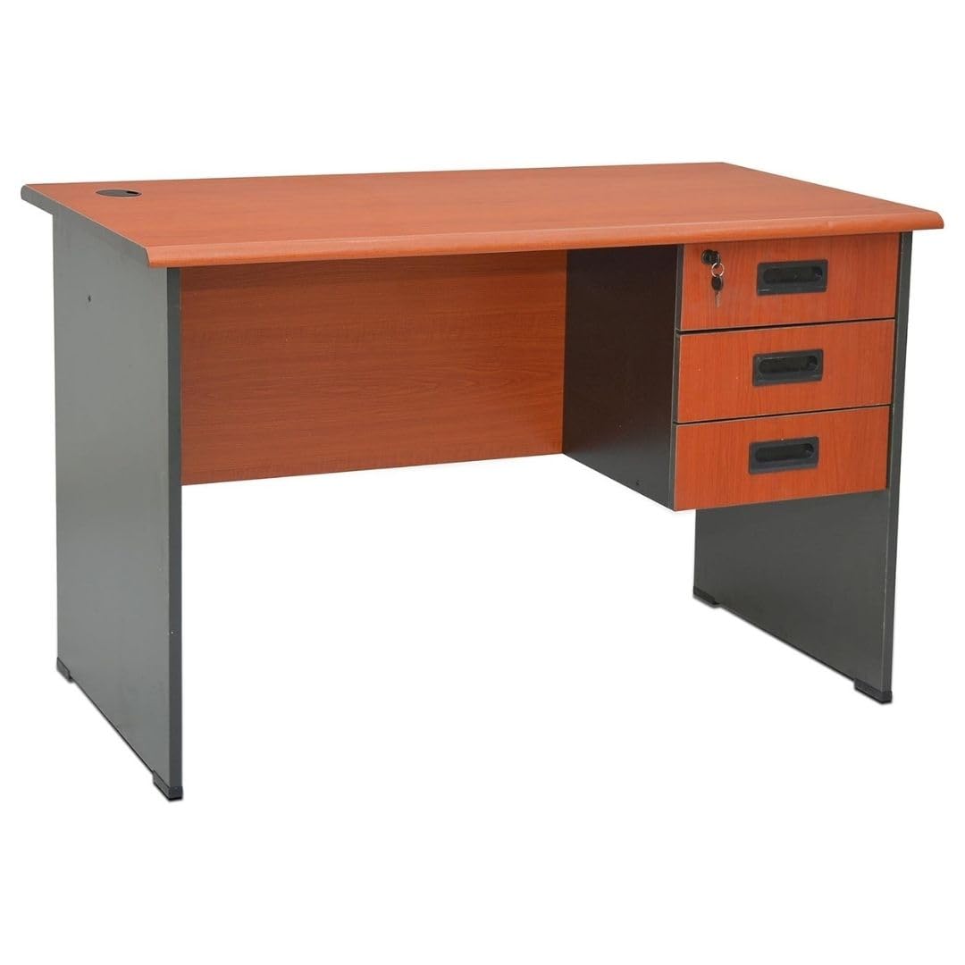 Multi Home Furniture Cherry & Black Wooden Office Desk – Home Office Furniture with 3 Drawers and Top-Drawer Key Lock Privacy, Study Table for Adults, Computer Table, Work Desk, Study Desk for Office