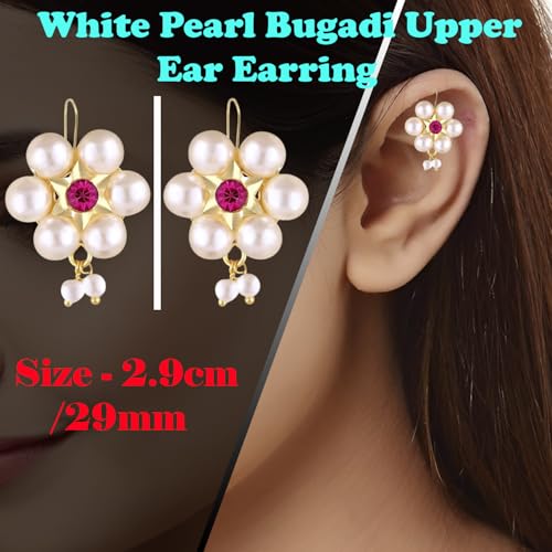 Image of VAMA FASHIONS 18K Gold Plated Anti Tarnish Half Moon Peacock Shape Traditional Maharashtrian Press on Bugadi Upper Ear Clip on Earrings For Women & Girls