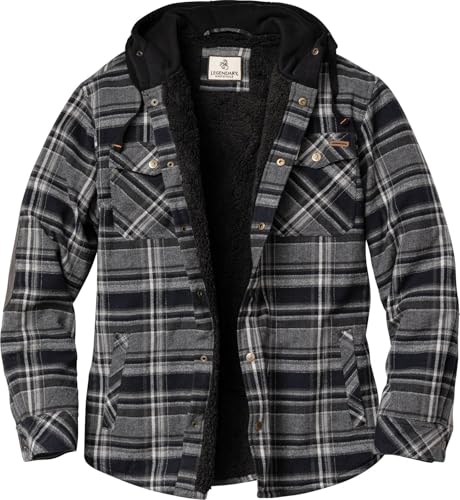 Legendary Whitetails Mens Hooded Shirt Jacket Plaid Flannel Berber