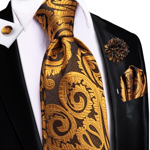 Image of Hi-Tie Men's Tie Lapel Pin Set Pocket Square Cufflinks Formal Woven Silk Tie Sets Wedding Party