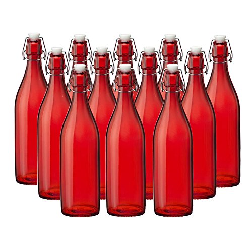 Simpa® 1L RED Traditional Vintage Style Glass Bottles 1 Litre Swing Top Bottles - Ideal for Domestic or Commercial Use - Fill with Water, Wine, Liquor, Oil, Beer, Schnapps or Cordials.