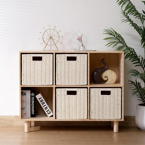 TAIMEI&G02 4er-Set Kallax Expedit Regal Korb/Kallax Korb Geflochten / 30,5 x 30,5 x 30,5H cm/Plastik Regalkorb/Faltkorb Flechtkorb/Regalbox Storage Box/Aufbewahrungskorb Regalkorb Faltbar, lvory