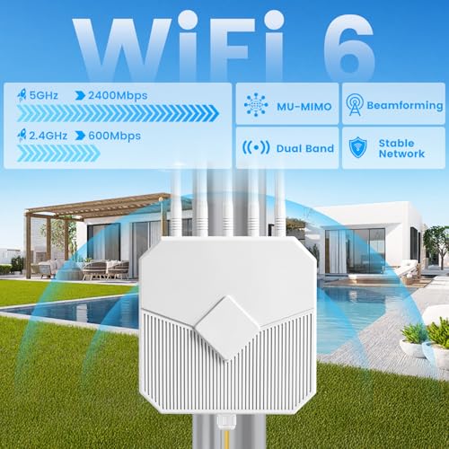 Image of Outdoor WiFi 6 Extender, 2026 AX3000 Long Range Outdoor WiFi Extender Signal Booster, IP67 Weatherproof Outdoor Wireless Access Point with PoE, Gigabit Ports for Garage, Farm, Yard, RV, Dock,Starlink